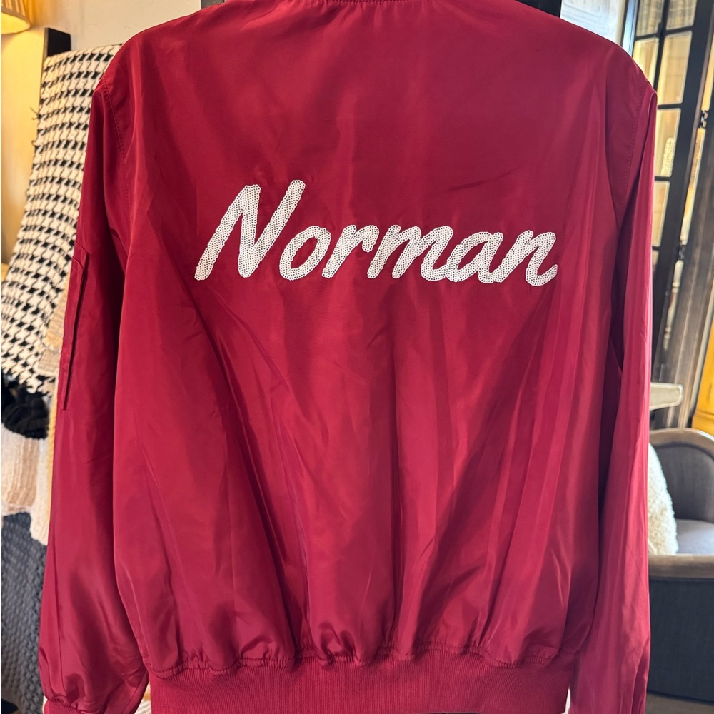 Red Bomber Jacket With White Patch - image 2